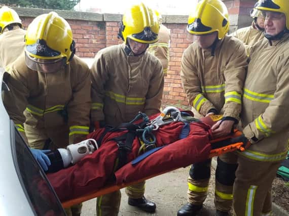 Crews from St Annes, Lytham, and Wesham staged a serious two-car crash for a drill this morning