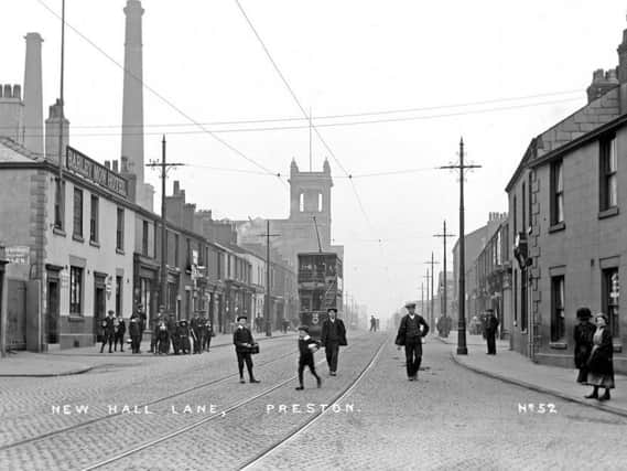 New Hall Lane, Preston, in the days when cotton mills dominated  the road