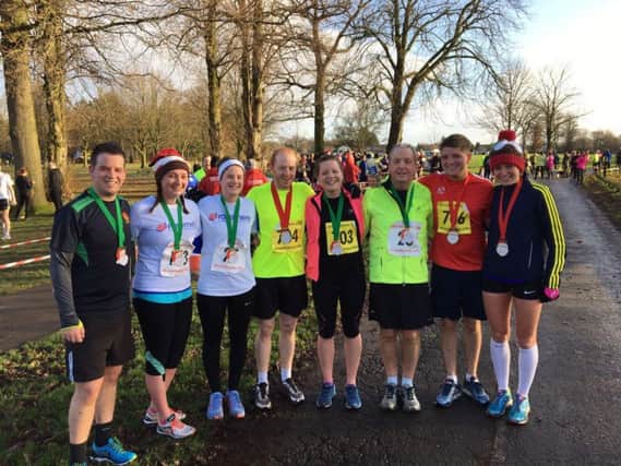 From left to right the Lee family at the Leyland 10K run Katie's brother James, friend Kirstie  Lavery, Katie Lee, Jonny (sister Jen's boyfriend), Katie's sister Jen, dad Patrick, brother Oliver and his friend Nic