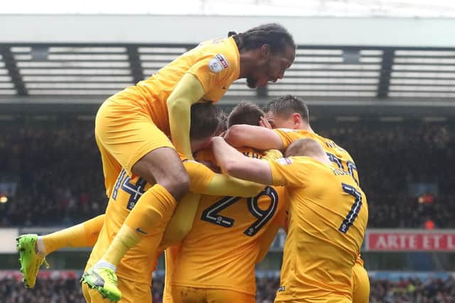 North End players celebrate their first goal