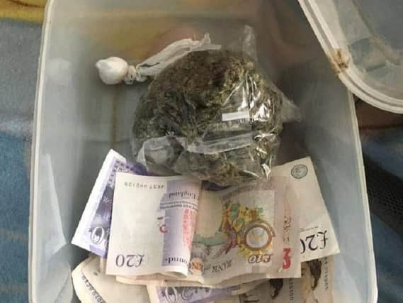 Police seized agolf ball sized package of what they suspected to be Class A drugs, cannabis bush, white powder suspected to be cocaine, several mobile phones and 150 cash during the raids.
Pic: Lancs Police