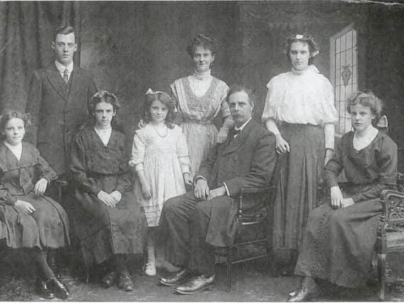 Woodhouse family, seated, Helen Lodge, two unknown girls, Robert Woodhouse, Nora Alice Woodhouse and, standing, Harry Arthur Woodhouse, Lettice Jane Woodhouse and Janet Mary Woodhouse