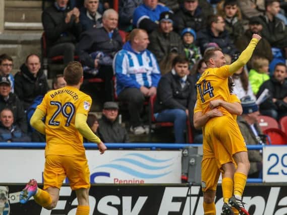 Aiden McGeady celebrates his goal at Huddersfield