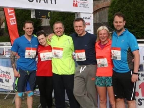 Jack Jones, Miriam McCarney, David Simpson, David Todd, Colette Whiteside and Sean Whiteside who ran the Chester half marathon in aid of Becky Simpson who is paralysed from the waist down