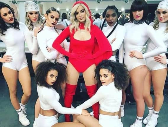 Phoebe Zajac (bottom right), 22, from Preston,  on tour with American singer Bebe Rexha.