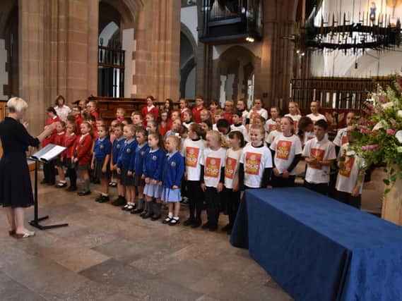 Choir of children from St Barnabas Church of England Primary School, Darwen, Chatburn Church of England Primary School and SS Mary & Michael Catholic Primary School, Garstang at the Rotary Centenary Celebrations