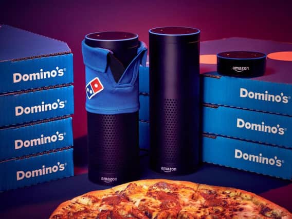 Domino's Pizza undated handout photo to mark their for their announcement of the agreement with Amazon Echo that will enable voice ordering for customers as it looks to boost slowing sales growth.