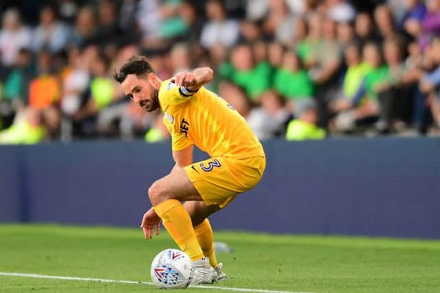 Greg Cunningham in action for PNE at Derby on Tuesday night