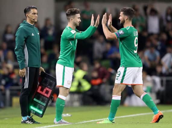 Sean Maguire replaces Shane Long during the Republic of Ireland's win over Moldova in Dublin