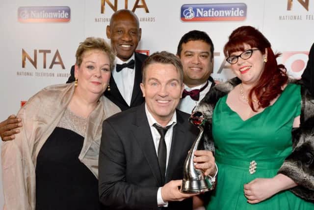 Jenny Ryan, Bradley Walsh and Cast of The Chase with the award for Best Daytime pictured backstage at the National Television Awards 2016
