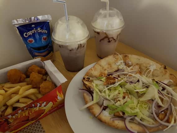 Kids popcorn chicken meal, with drink, chicken kebab and choco shakes - all from Top Nosh in Preston