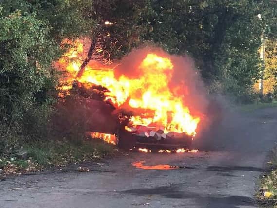 The blazing car in Moody Lane, Mawdesley