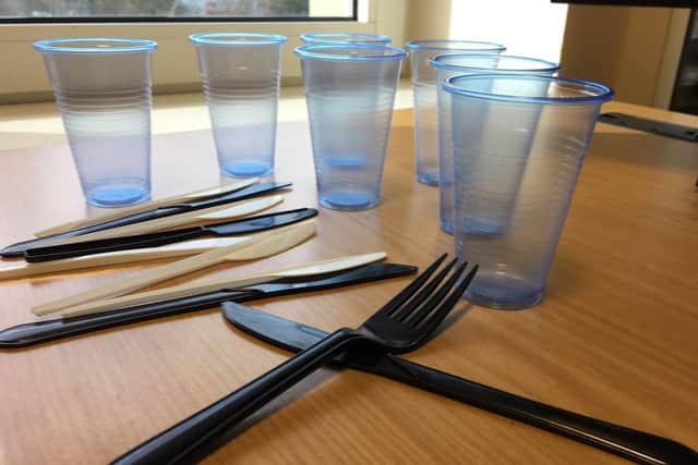Plastic cups and cutlery - now banned from County Hall