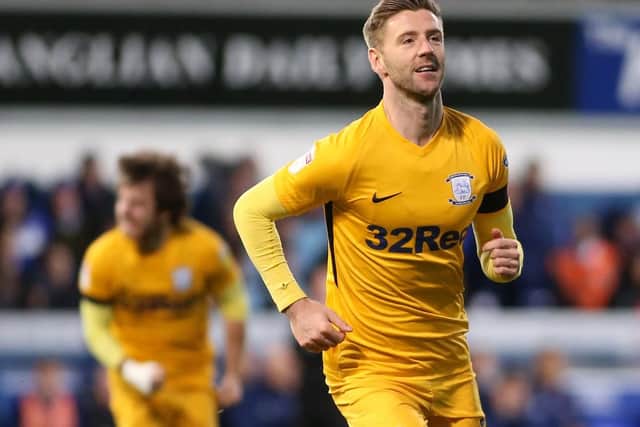Paul Gallagher after equalising for Preston against Ipswich
