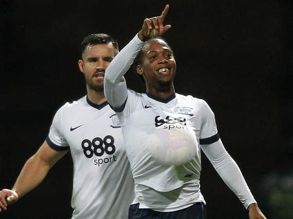 Daniel Johnson celebrates scoring his second goal in Preston's 3-2 win over Blackburn in 2016