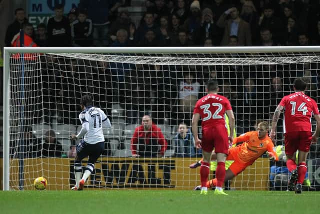 Daniel Johnson scores from the penalty spot against Blackburn
