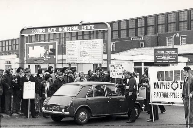 Strikers outside Squires Gate Industrial Estate, Blackpool