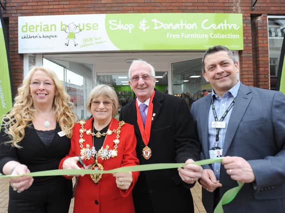 Shop manager Shirley Parkinson, Mayor of Chorley Margaret Lees, consort Roy Lees and chief executive David Robinson