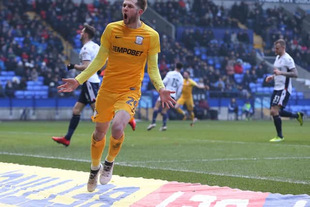 Tom Barkhuizen scores against Bolton on Gentry Day in 2018