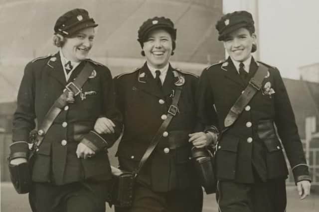 Here is a trio of Blackpool platform girls bus conductors in their smart uniforms