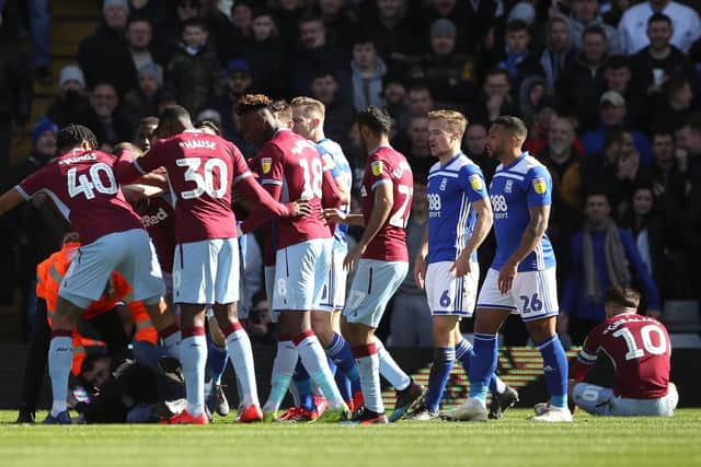 The scene after Aston Villa's Jack Grealish was attacked by a fan
