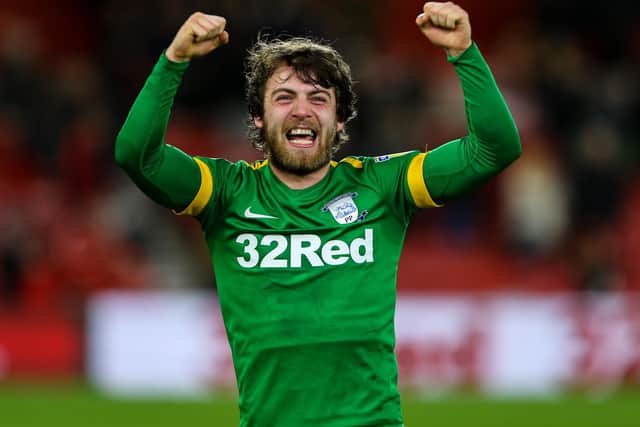 PNE midfielder Ben Pearson shows his delight at the final whistle at Middlesbrough