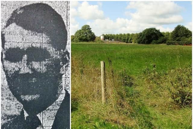Flt Lt Thomas Evans, who was killed in the Cottam Canberra crash, and the fields in Cottam where the Canberra crashed in March 1952