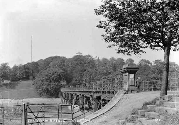 Tram Bridge, note the flagpole, seen on the left horizon, which was put up opposite the Belvedere in September 1882 for the Guild celebrations.