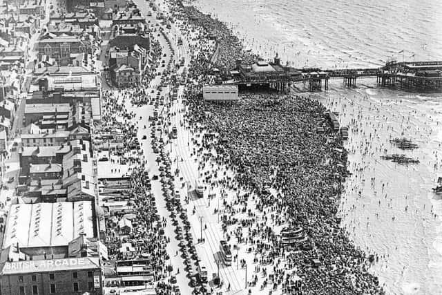 Blackpool Golden Mile and crowded beach in 1939