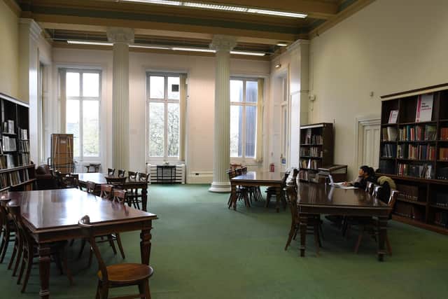 Far end of lthe now light filled Heritage Reading Room overlooking Lancaster Road