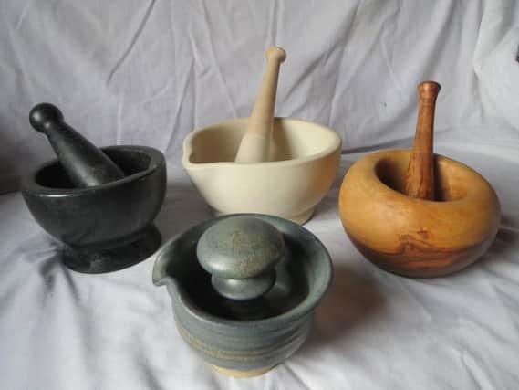 This is a small selection from the range of mortars and pestles available