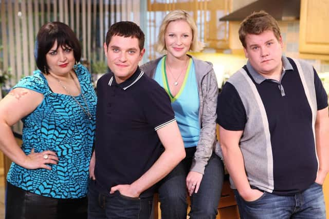 Ruth Jones as Nessa, Mat Horne as Gavin, Joanna Paige as Stacey and James Corden as Smithy