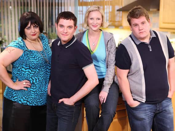 Ruth Jones as Nessa, Mat Horne as Gavin, Joanna Paige as Stacey and James Corden as Smithy