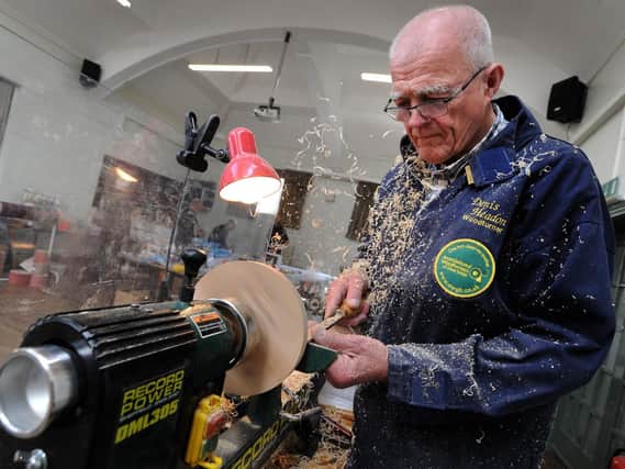 Denis Headon from Garstang in action on his lathe.