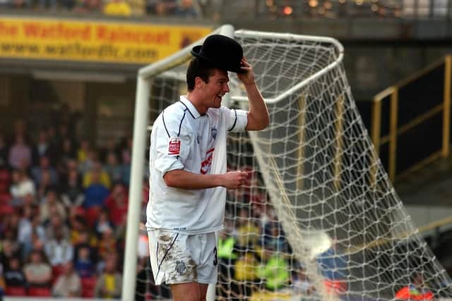 David Nugent celebrates after scoring in Preston's opening-day win at Watford in 2005