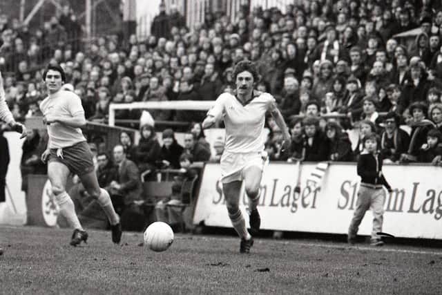 Preston winger Ricky Thomson on the attack against Carlisle in February 1978