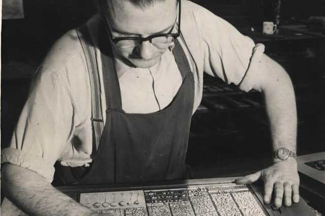 Composing a page in the old Lancashire Evening Post offices on Fishergate circa 1960