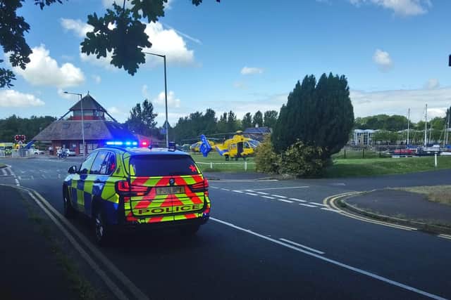Navigation Way at Preston Docks was closed briefly yesterday afternoon after a man in his 60s suffered a suspected cardiac arrest