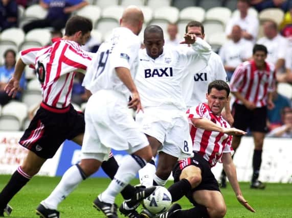 Preston midfielder Mark Rankine in the thick of the action against Athletic Bilbao at Deepdale in 2000