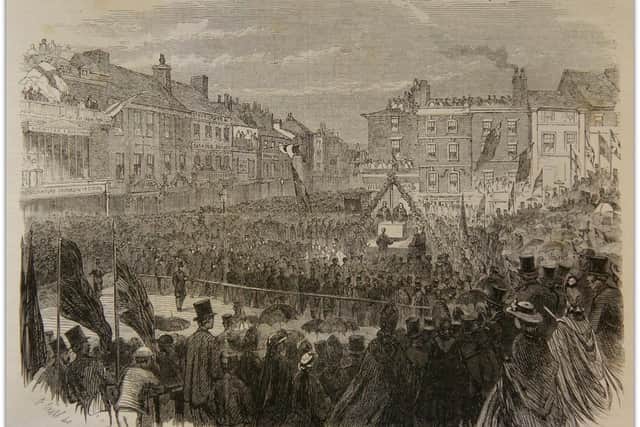 Mayor laying the foundation stone of the north-east corner of the new Town Hall on September 13, 1862