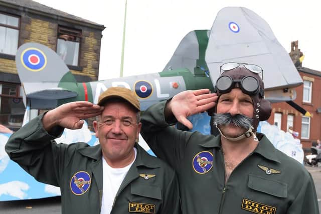 Pilots Andy Lee and Gareth Dale of D'Day Squadron take part in Adlington Carnival