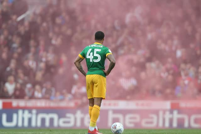 Lukas Nmecha during his final game for Preston last season against Brentford