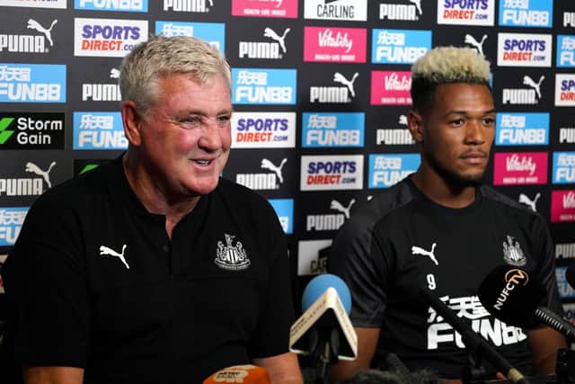Newcastle manager Steve Bruce and record signing Joelinton - both will be at Deepdale on Saturday