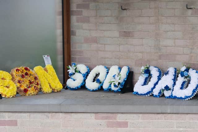 Flowers at the funeral of Paul Pearson who died of sleep apnoea.