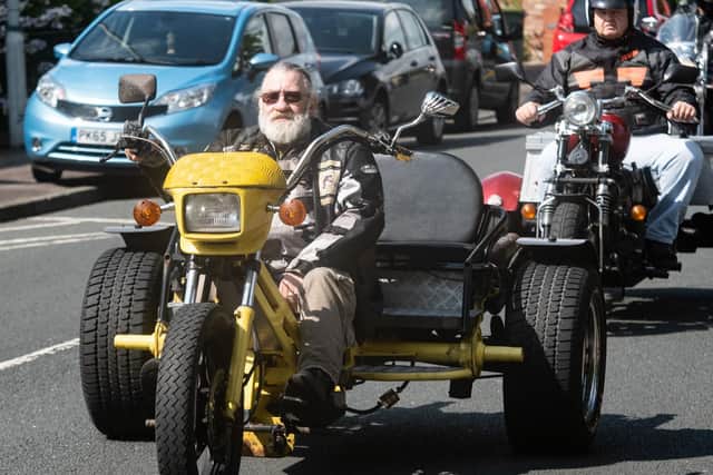 Bikers join the procession to the crematorium for the funeral of Paul Pearson who died of sleep apnoea.