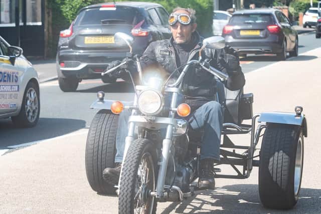 Bikers join the procession to the crematorium for the funeral of Paul Pearson who died of sleep apnoea.