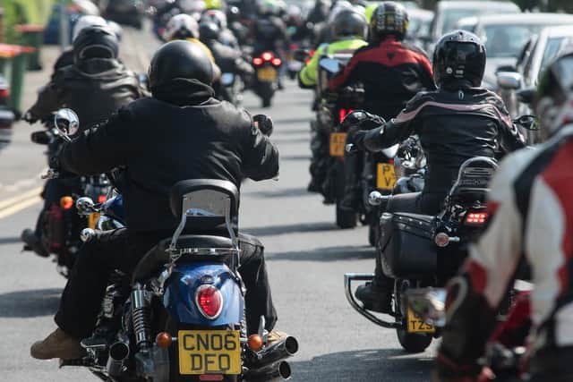 Bikers join the procession to the crematorium for the funeral of Paul Pearson who died of sleep apnoea.