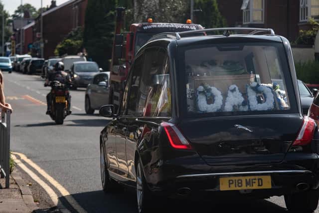 Paul Pearson's hearse which was followed by hundreds of bikers.