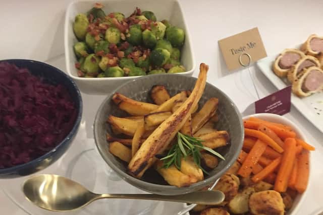 Red cabbage braised with port, glazed sprouts with pancetta, roasties, carrots and parsnips. It's a great Northern Christmas dinner!