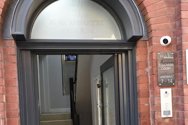 The entrance to City Bridge Apartments in Glovers Court